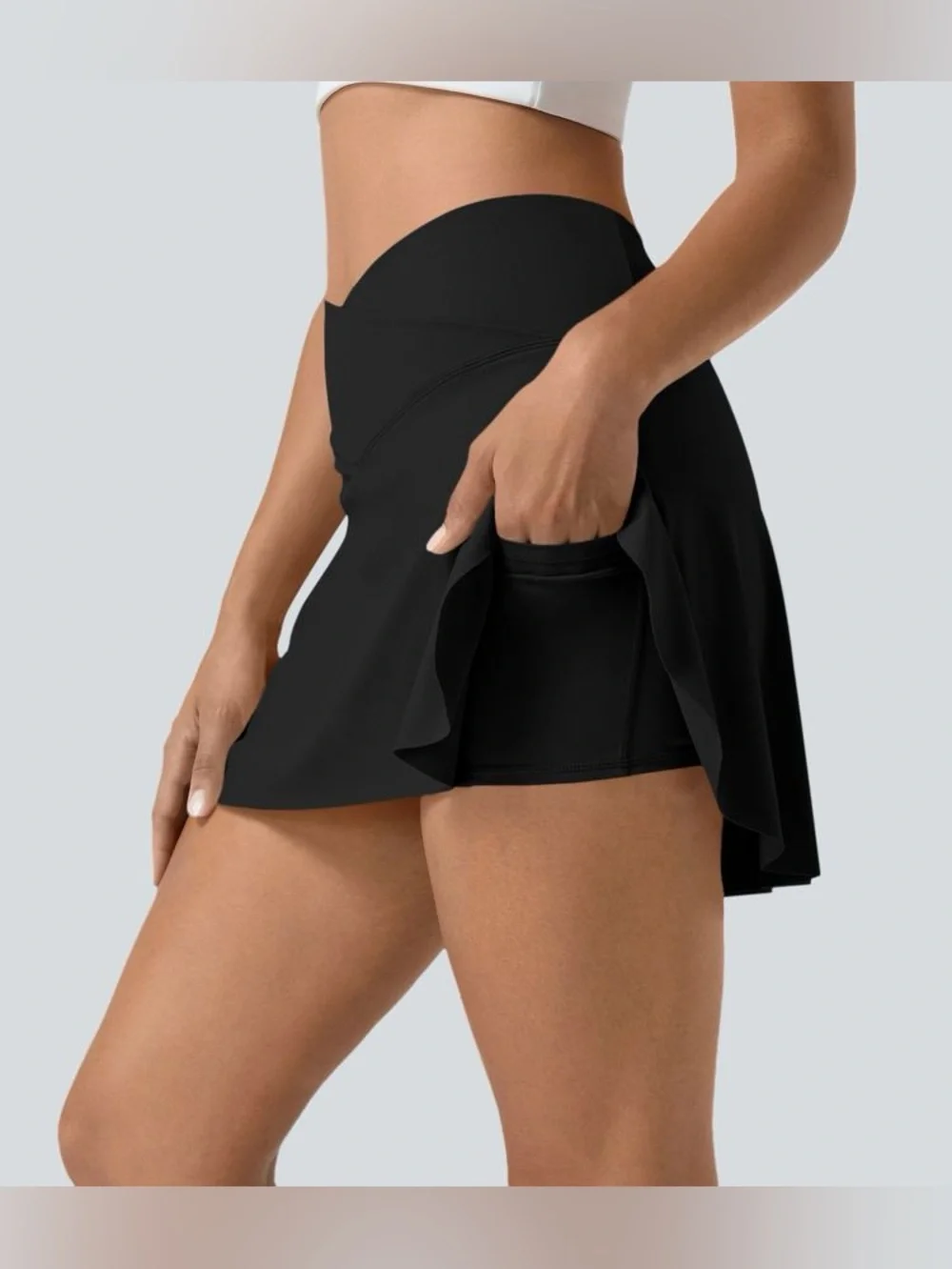 Halara Everyday SoftlyZero Airy Crossover 2-in-1 Mini Tennis Skirt Black Medium - Picture 2 of 11